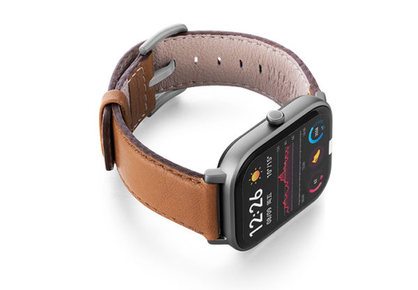Goldstone-Amazfit-GTs-nappa-leather-band-with-display-on-RIGHT