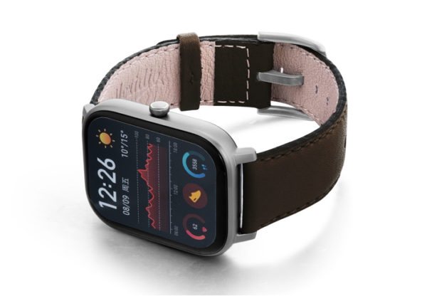 Amazfit-GTS-slate-brown-nappa-leather-band-with-display-on-left