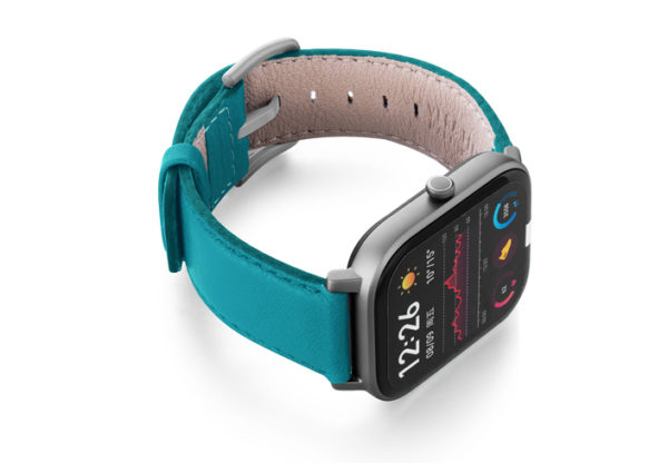 Amazfit-GTS-turquoise-leather-band-with-display-on-right