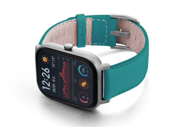 Amazfit-GTS-turquoise-nappa-leather-band-with-display-on-left