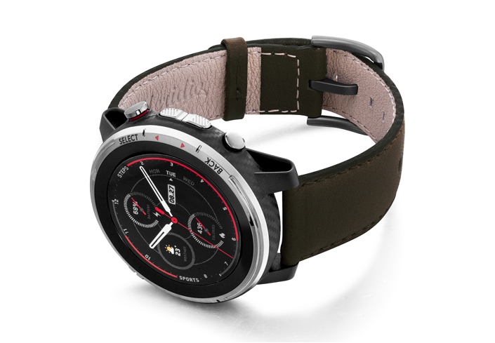 Amazfit-Stratos-slate-brown-nappa-leather-band-with-display-on-left