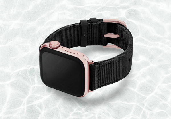 AW-black-tide-recycled-by-ocean-band-44mm-case-on-left-with-aluminium-rose-gold-adaptors