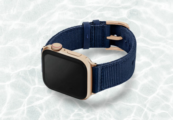 AW-blue-tide-recycled-by-ocean-band-44mm-case-on-left--with-aluminium-gold-adaptors