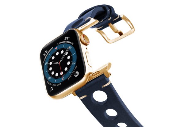 Blue-AW-urban-leather-band-on-air-stainless-gold-adapters