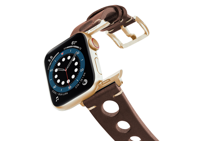 Dark-Brown-AW-urban-leather-band-on-air-alluminium-gold-adapters
