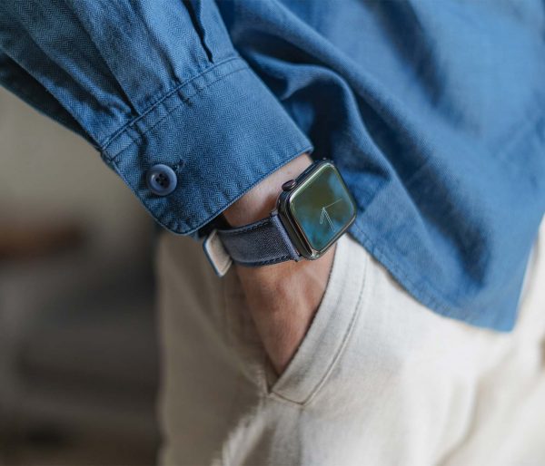 Recycled-Blue-cotton-apple-watch-band-for-him-elegant-mood