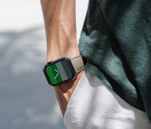 Recycled-green-cotton-apple-watch-band-for-him-closeup