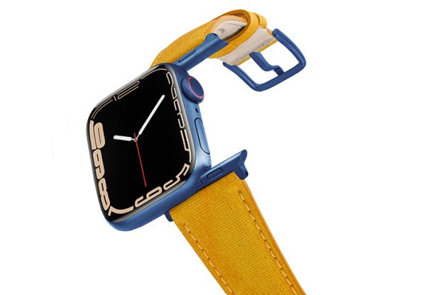 Recycled_Cotton_Aluminium_Blue_Recycled_Golden_apple_watch_band