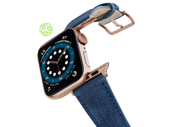 RECYCLED-BLUE-COTTON-apple-watch-band-aluminium-gold-flying-mode