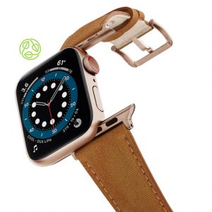 RECYCLED-BROWN-COTTON-apple-watch-band-aluminium-gold-flying-mode