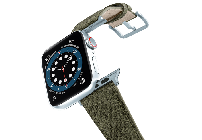 RECYCLED-GREEN-COTTON-apple-watch-band-aluminium-SILVER-flying-mode