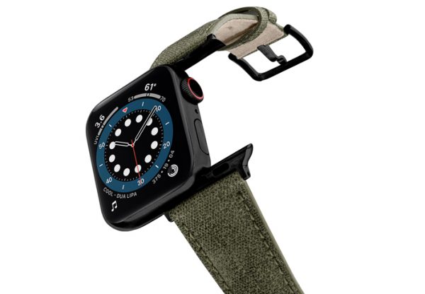 Recycled-green-cotton-apple-watch-band-stainless-black-case-flying-mode