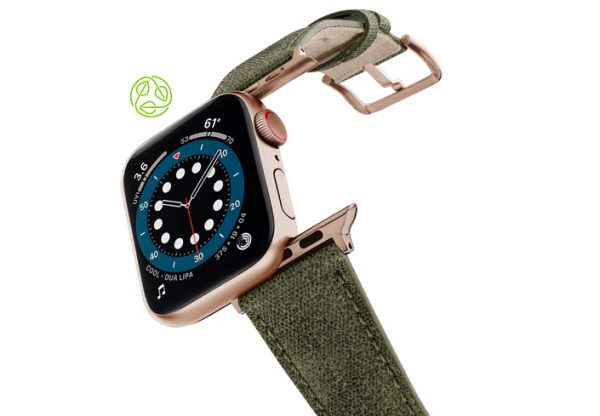 RECYCLED-GREEN-COTTON-apple-watch-band-aluminium-gold-flying-mode