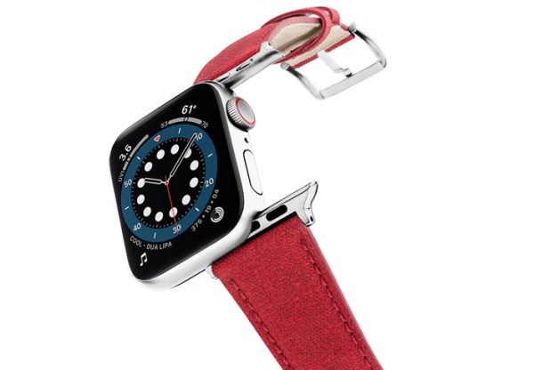 Recycled-Red-cotton-apple-watch-band-stainless-steel-case-flying-mode