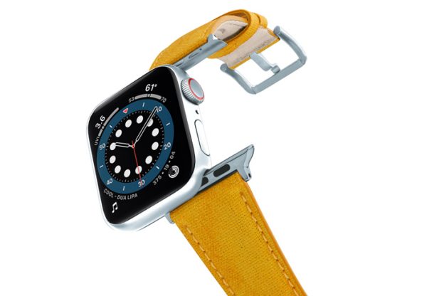 RECYCLED-YELLOW-COTTON-apple-watch-band-aluminium-SILVER-flying-mode